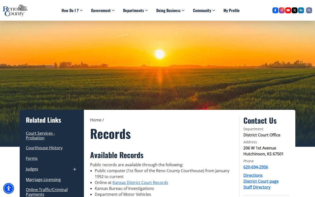 Kansas court records and archival request information from Reno County
